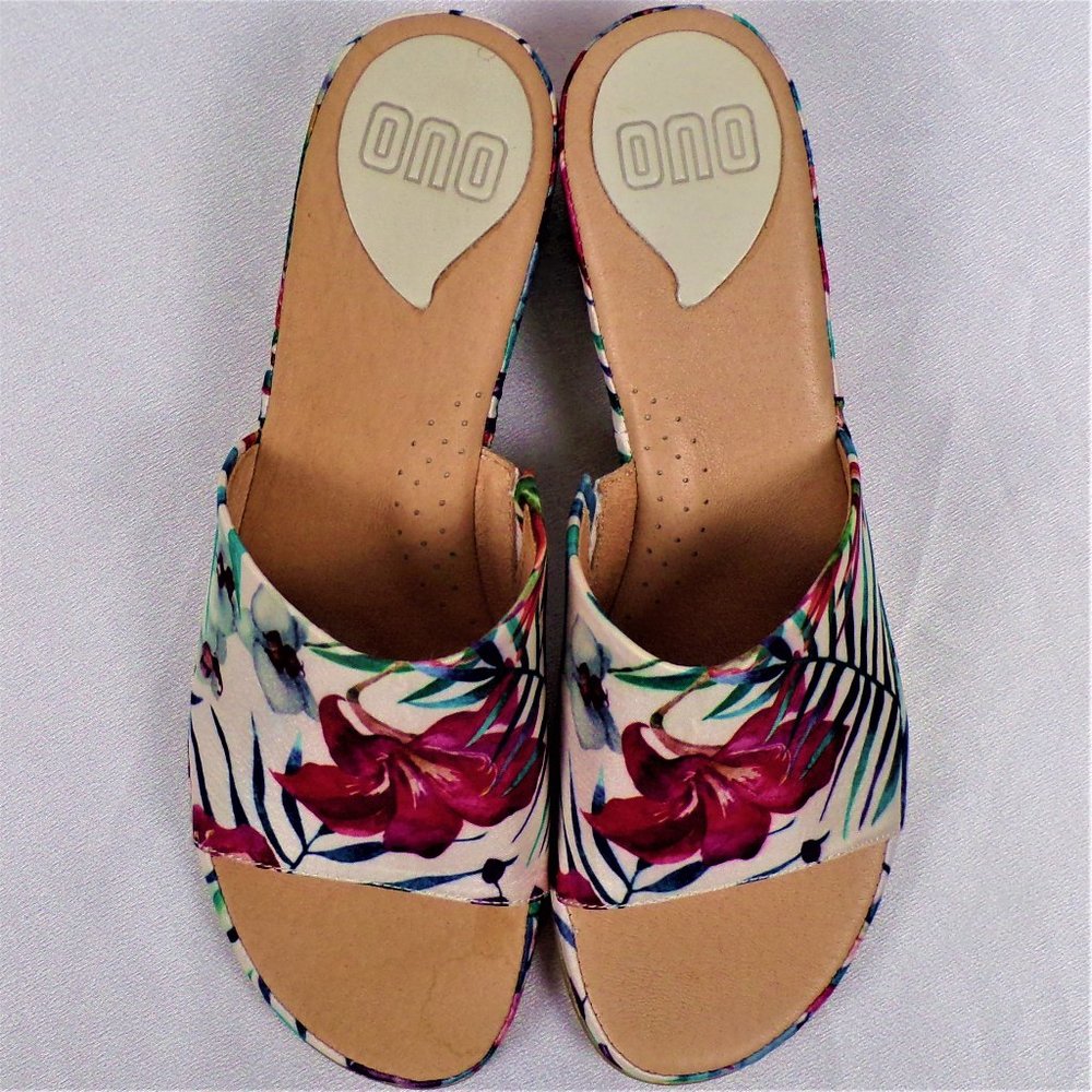 ONO 8M CARL 17 multicolor floral low-heel slide sandals leather uppers & linings - Picture 11 of 16